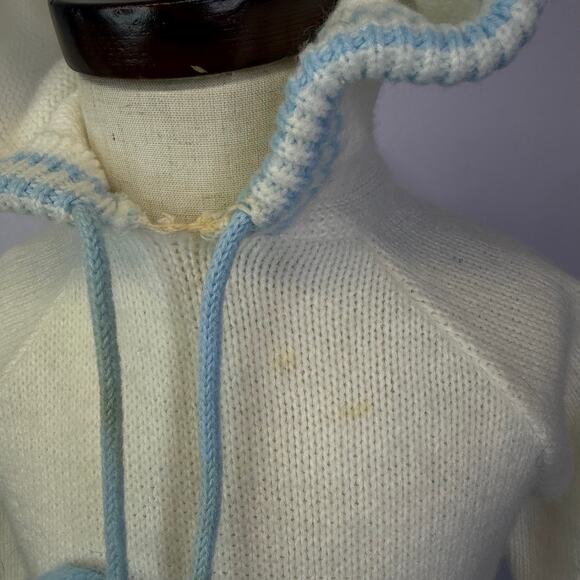 VTG 1970’s A Tiny Tots  Hooded Sweater - 18m Full Zip - Light Blue And White - Picture 4 of 8
